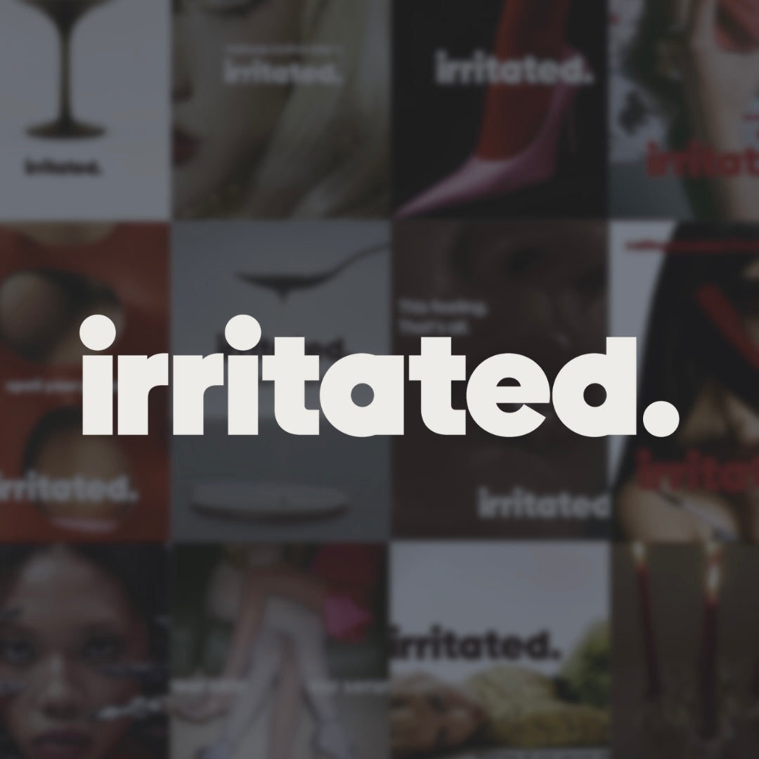 Irritated skincare logo over brand visuals, bold, barrier-repairing products for dry, and irritated skin.