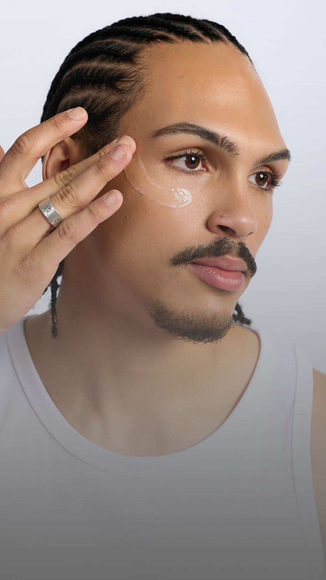 Xavier Leonard applying Irritated fragrance free serum stable pH formula for sensitive skin